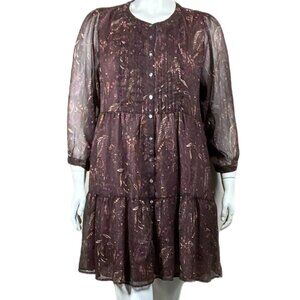 Lucky Brand Long Sleeve Paisley Babydoll Dress Oversized XL Boho Chic Lined